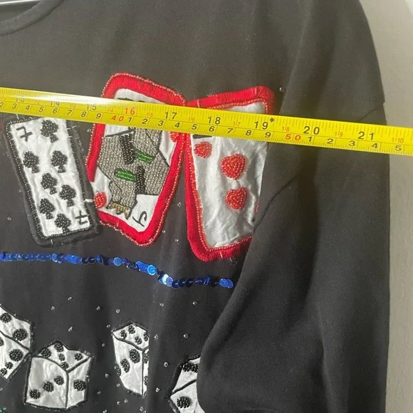 Vintage Cedars Sequin and Beaded Vegas Casino Cotton Sweater Size L - Picture 6 of 9